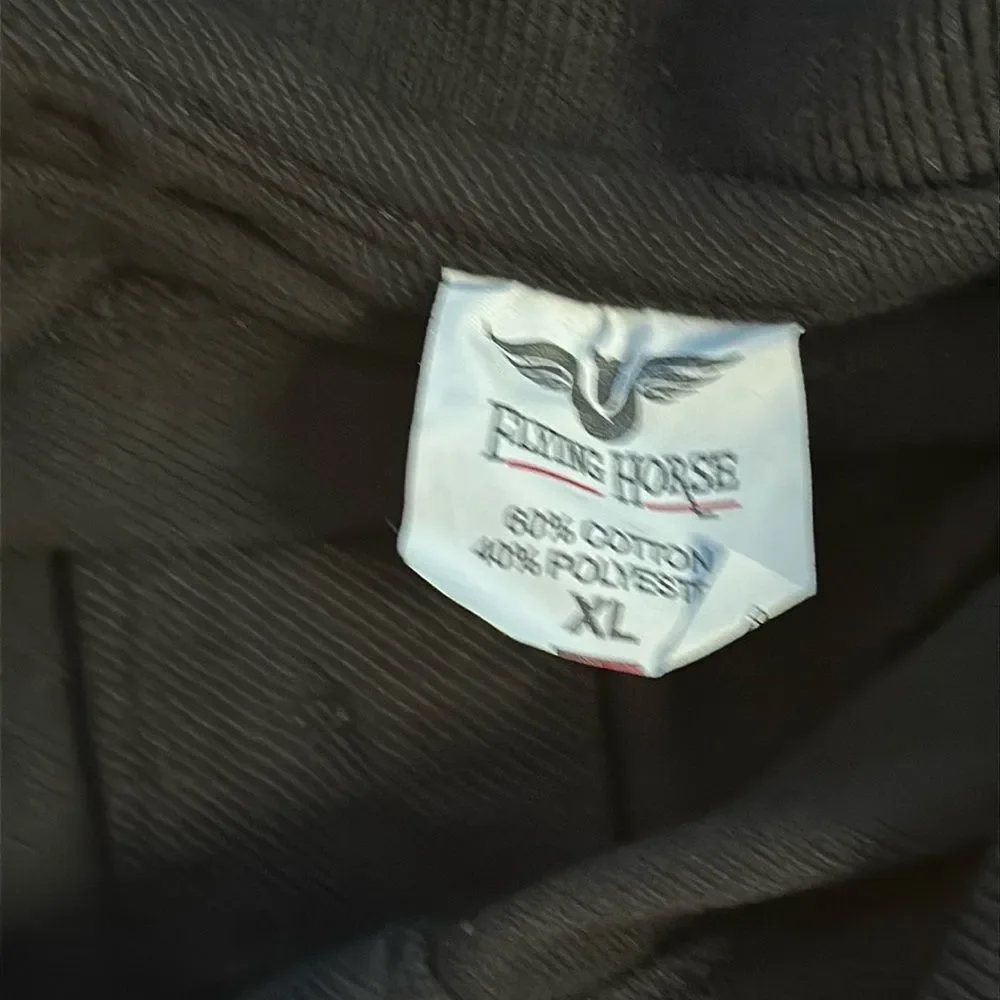 Flying Horse Men's XL Black Long Sleeve Polo Shirt Top Cotton
